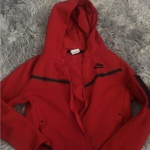 Nike Women's Red Hooded Bomber Jacket with Black Accent